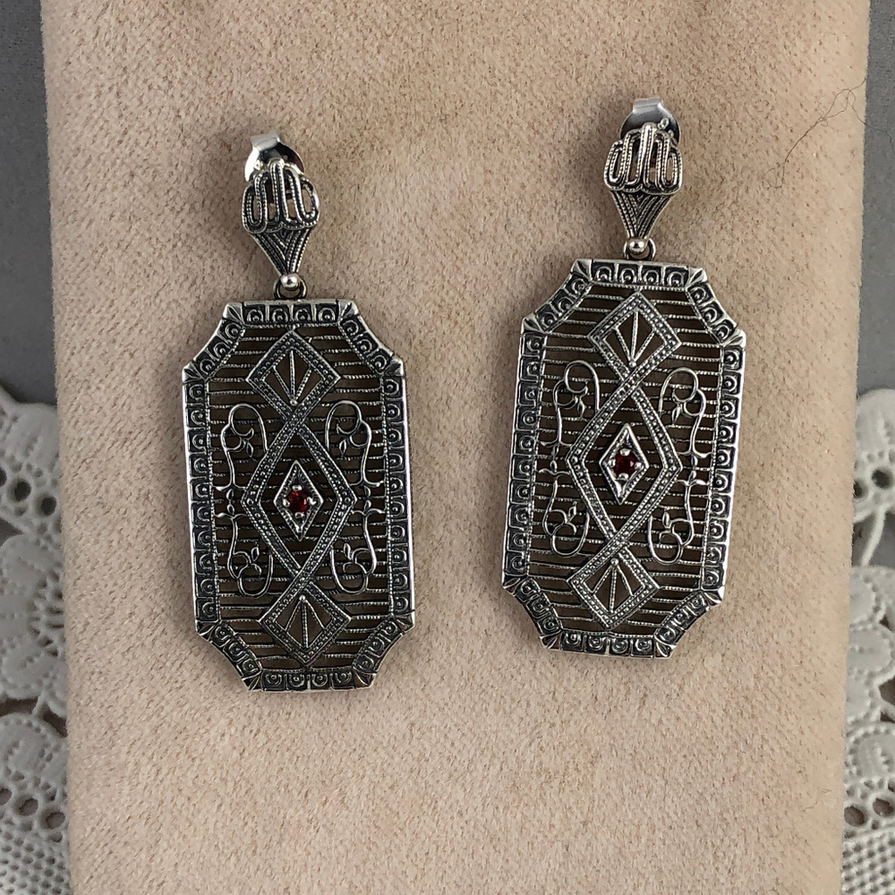 Fire Garnet 925 Sterling Silver  Filigree Earrings